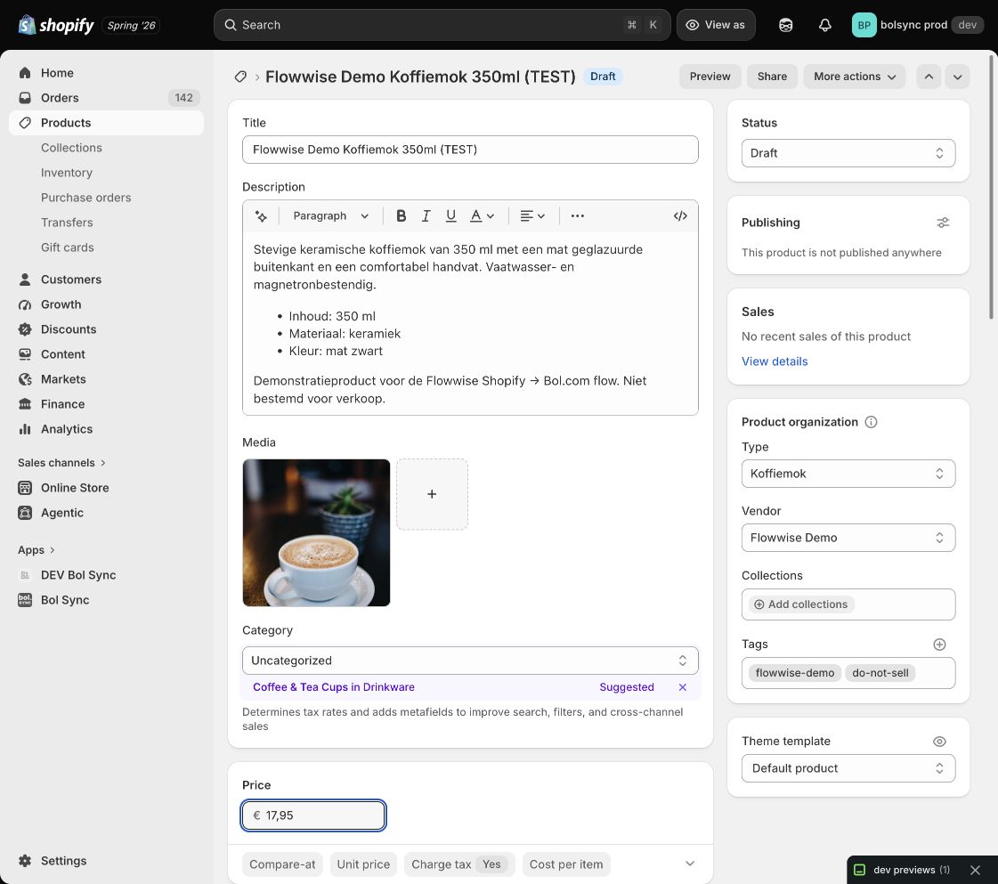 Shopify-product Flowwise Demo Koffiemok met een prijs van 17,95 euro