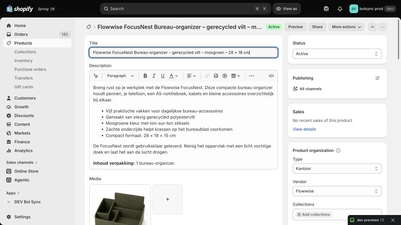 Compleet voorbeeldproduct Flowwise FocusNest in Shopify